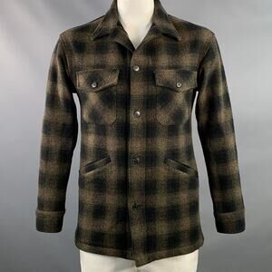 PENDLETON Size L Brown Black Checkered Wool Worker Jacket